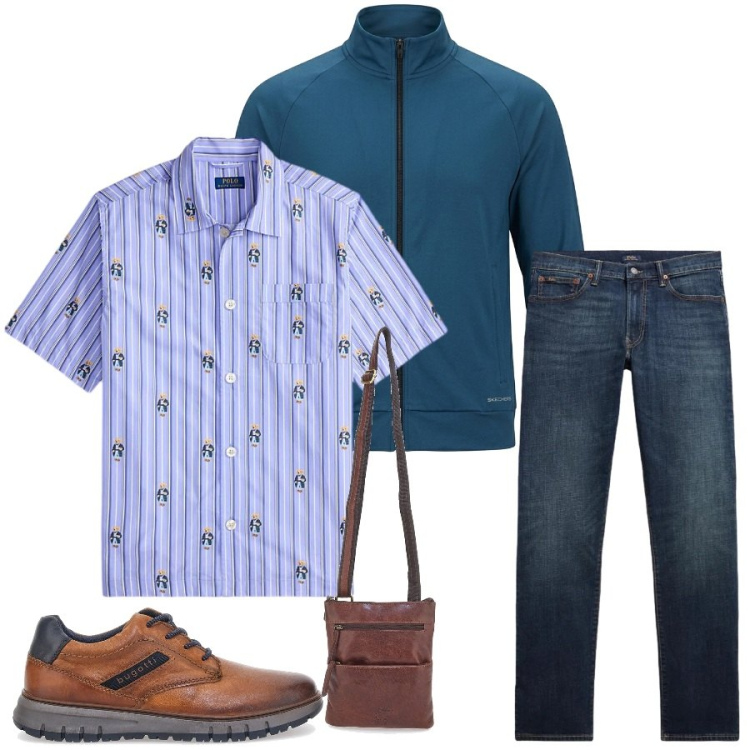 Outfit uomo - Total look #2446364. Stile Casual per Tutti i giorni. Abbinamento con camicie a manica corta, jeans, scarpe stringate, felpe, portafogli.