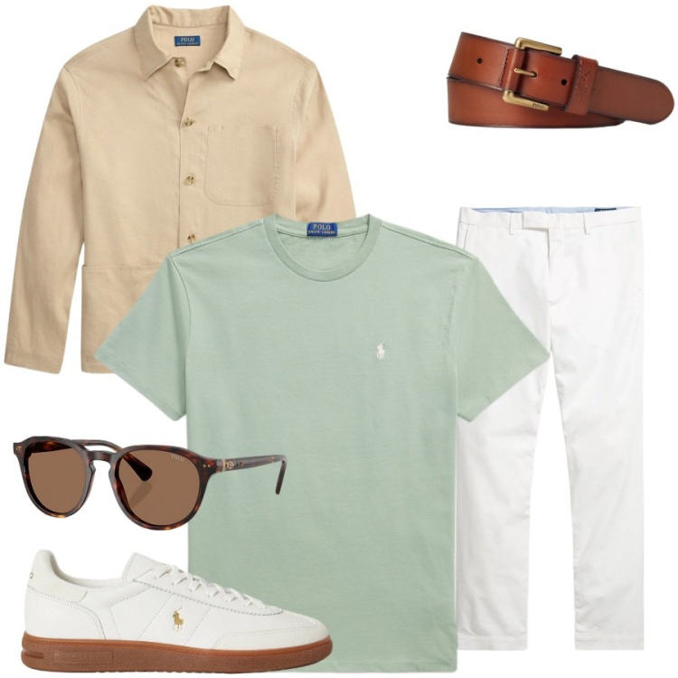 Outfit uomo - Total look #2446371. Stile Urban per Tutti i giorni. Abbinamento con cinture, t-shirt, occhiali da sole, pantaloni chino, sneakers, giacche.