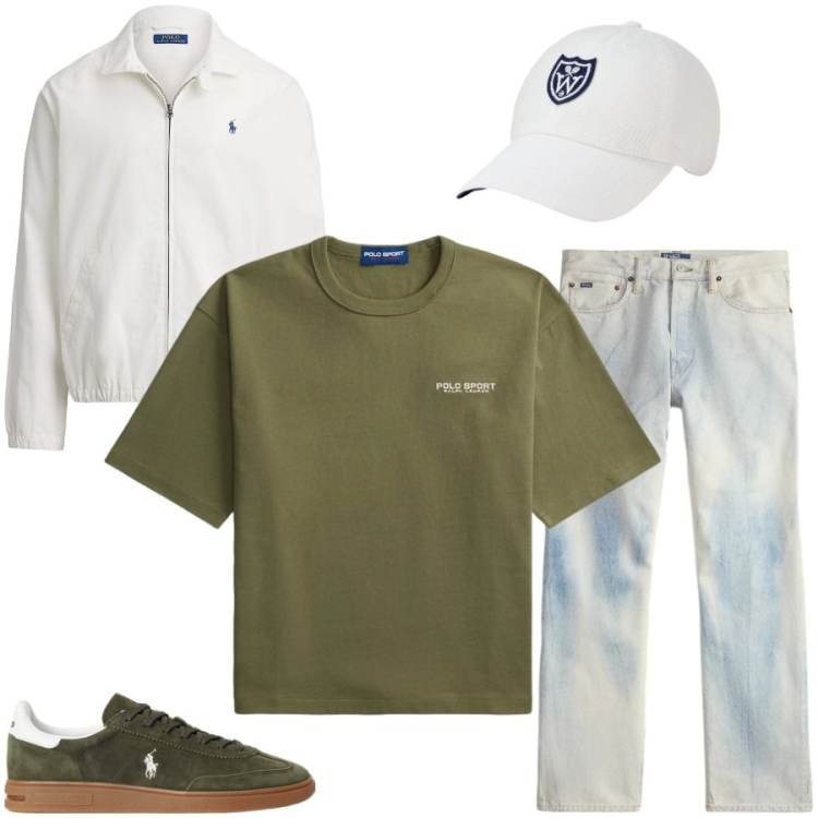 Outfit uomo - Total look #2446382. Stile Casual per Tutti i giorni. Abbinamento con sneakers, t-shirt, cappelli con visiera, giacche, jeans.
