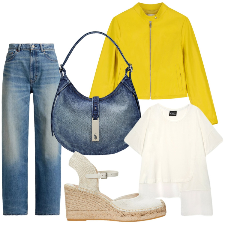 Outfit donna - Giacca distintiva. Stile Casual per Tutti i giorni. Abbinamento con giacche, t-shirt, espadrillas, borse a spalla, jeans.