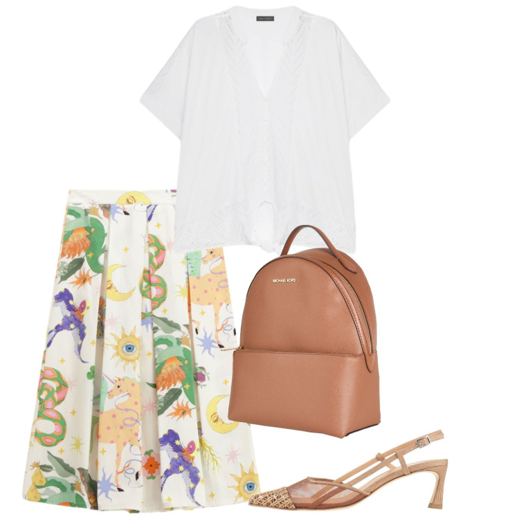 Outfit donna - Carosello. Stile Bon Ton per Ufficio. Abbinamento con zaini, décolleté, gonne longuette, bluse.