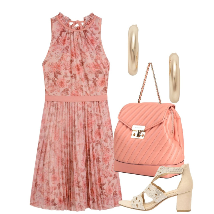 Outfit donna - Plissè. Stile Romantica per Cerimonia. Abbinamento con zaini, vestiti corti, sandali col tacco, orecchini.