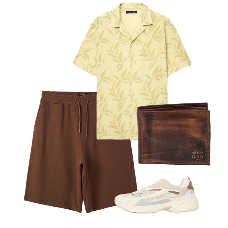 Outfit uomo - Agosto. Stile Casual per Tutti i giorni. Abbinamento con bermuda, camicie a manica corta, sneakers, portafogli.