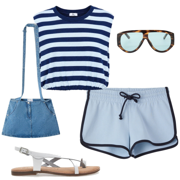 Outfit donna - Total look #2446531. Stile Casual per Tutti i giorni. Abbinamento con minigonne, shorts, top, occhiali da sole, sandali.