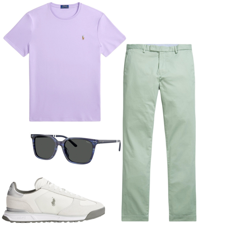 Outfit uomo - City. Stile Urban per Tutti i giorni. Abbinamento con sneakers, occhiali da sole, t-shirt, pantaloni.