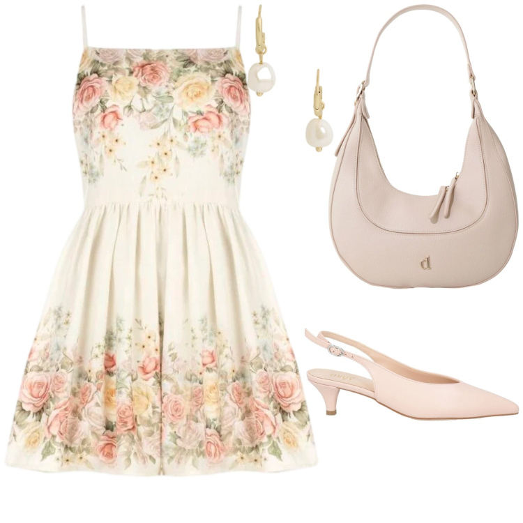 Outfit donna - Cerimonia. Stile Romantica per Cerimonia. Abbinamento con décolleté, borse a tracolla, vestiti corti, orecchini.