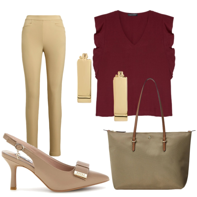 Outfit donna - Total look #2446569. Stile Casual chic per Ufficio. Abbinamento con canottiere, borse tote, pantaloni, orecchini, décolleté.