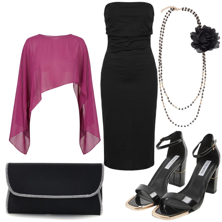 Outfit donna - Total look #2446585. Stile Sexy per Cerimonia. Abbinamento con sabot, vestiti midi/longuette, top, collane, pochette.