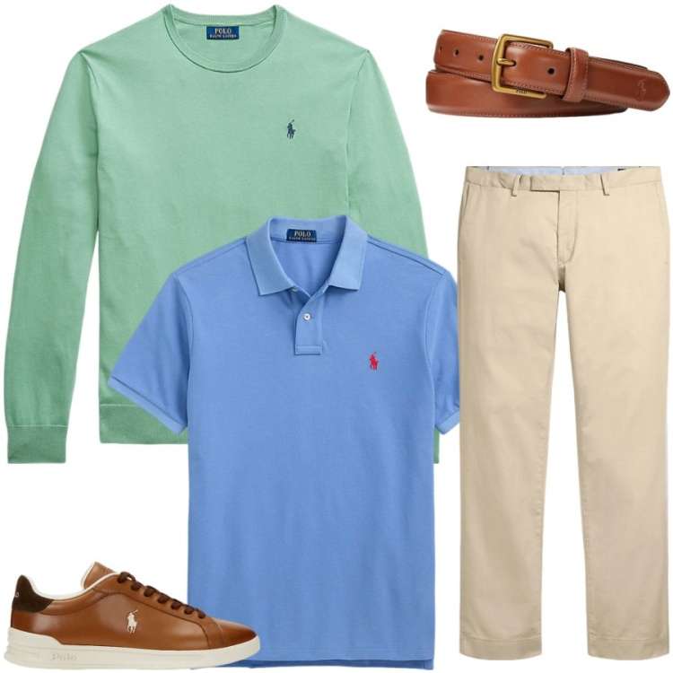 Outfit uomo - Total look #2446594. Stile Urban per Tutti i giorni. Abbinamento con cinture, sneakers, polo, pantaloni chino, maglieria.