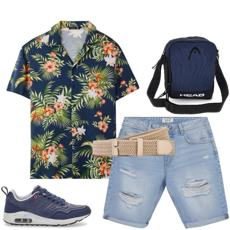 Outfit uomo - Total look #2446600. Stile Urban per Tutti i giorni. Abbinamento con cinture, bermuda, camicie a manica corta, sneakers, borse sportive.