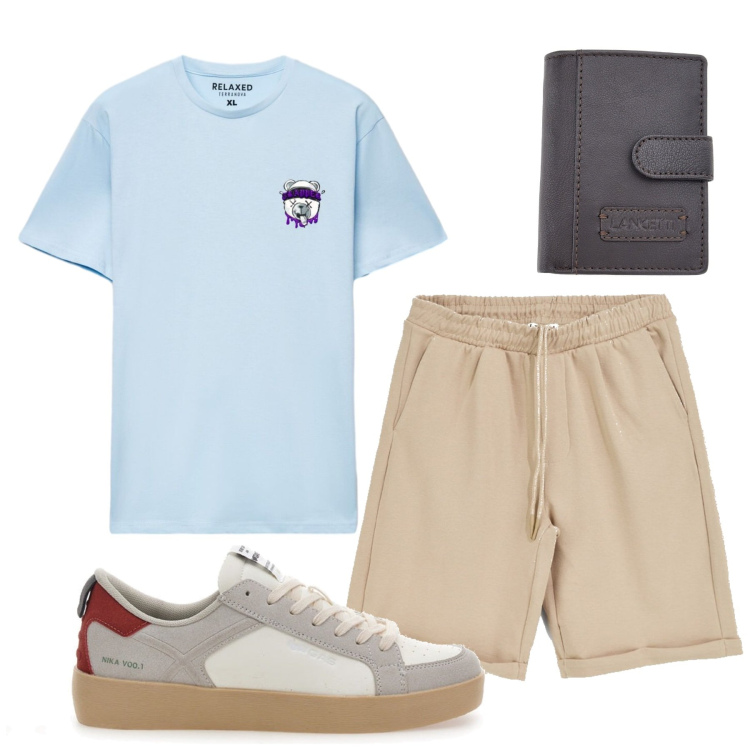 Outfit uomo - Total look #2446605. Stile Casual per Tutti i giorni. Abbinamento con t-shirt, sneakers, bermuda, portafogli.