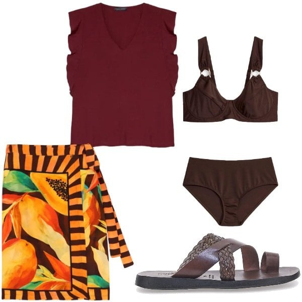 Outfit donna - Pronta per agosto. Stile Casual per Mare. Abbinamento con bikini, gonne longuette, canottiere, ciabatte.