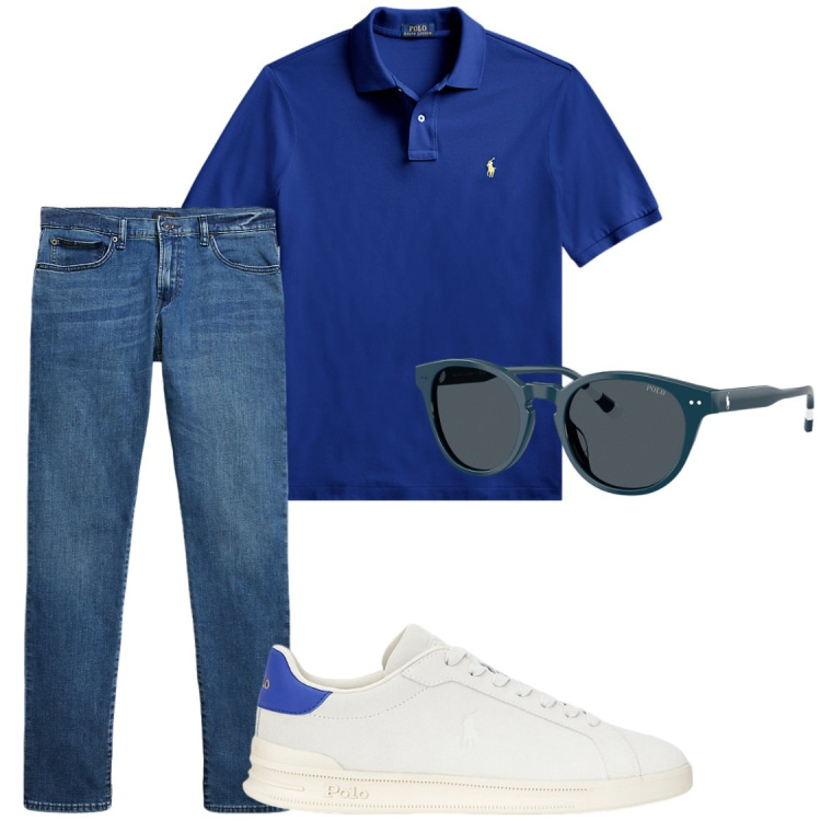 Outfit uomo - Trendy. Stile Trendy per Serata speciale. Abbinamento con polo, sneakers, jeans, occhiali da sole.