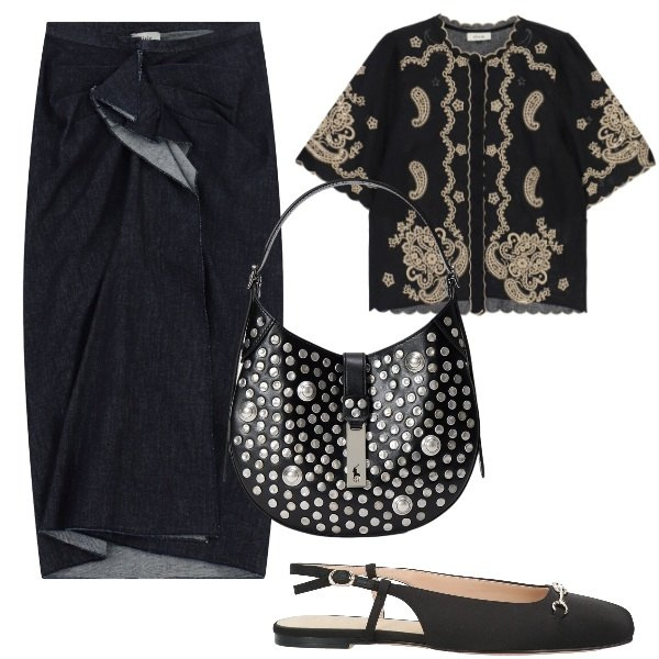 Outfit donna - Agosto in città - @mikytwins. Stile Boho per Tutti i giorni. Abbinamento con ballerine, camicie, gonne lunghe, borse a spalla.