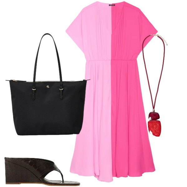 Outfit donna - Agosto in città - @mikytwins. Stile Basic per Tutti i giorni. Abbinamento con sandali col tacco, vestiti lunghi, ciondoli, borse tote.