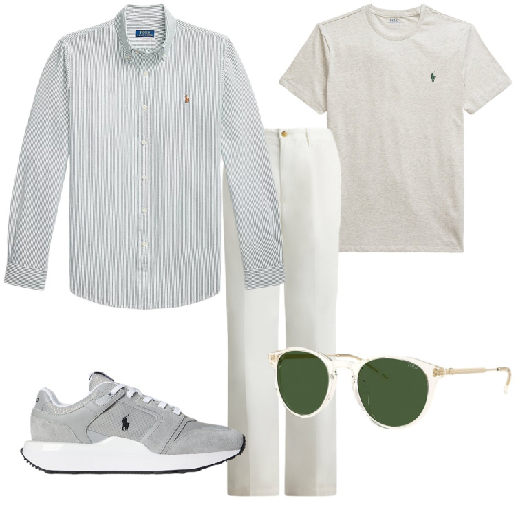 Outfit uomo - Camicia e t-shirt. Stile Trendy per Tutti i giorni. Abbinamento con pantaloni, t-shirt, occhiali da sole, camicie, sneakers.