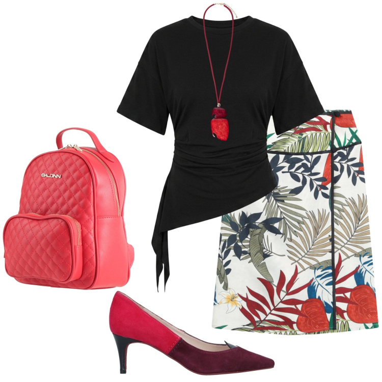 Outfit donna - Total look #2446742. Stile Casual per Tutti i giorni. Abbinamento con zaini, décolleté, gonne longuette, maglieria, ciondoli.