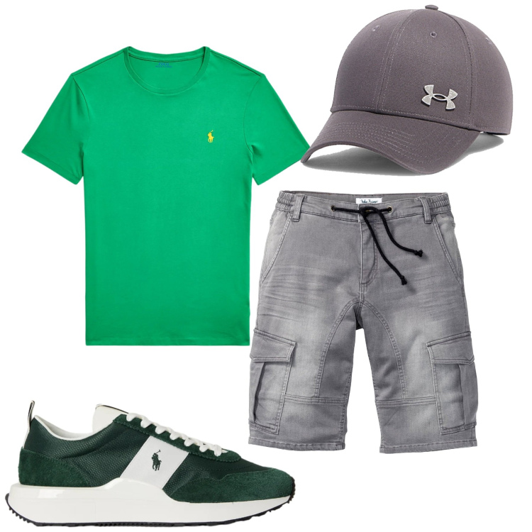 Outfit uomo - Total look #2446777. Stile Casual per Tutti i giorni. Abbinamento con bermuda, t-shirt, sneakers, cappelli con visiera.