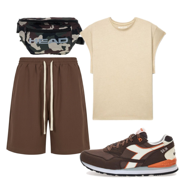 Outfit uomo - Total look #2446779. Stile Casual per Sport. Abbinamento con pantaloni corti, canottiere, borse sportive, sneakers.