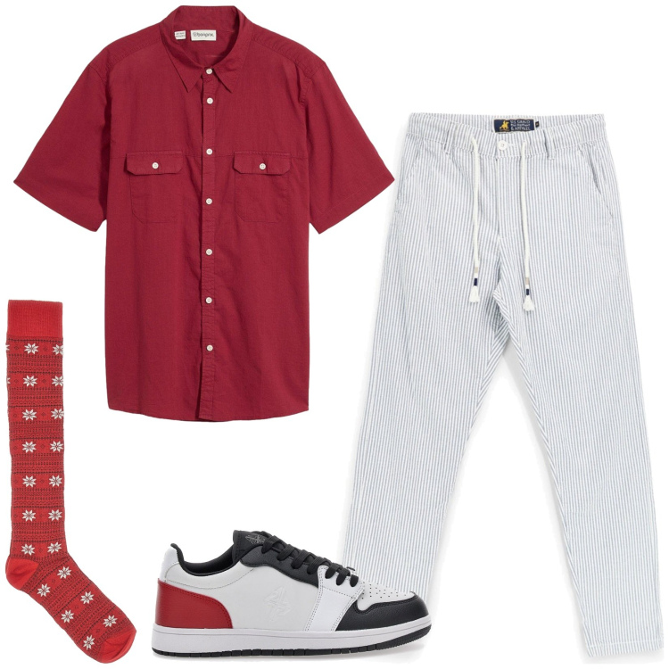 Outfit uomo - Total look #2446786. Stile Trendy per Tutti i giorni. Abbinamento con camicie a manica corta, calzini, sneakers, pantaloni.