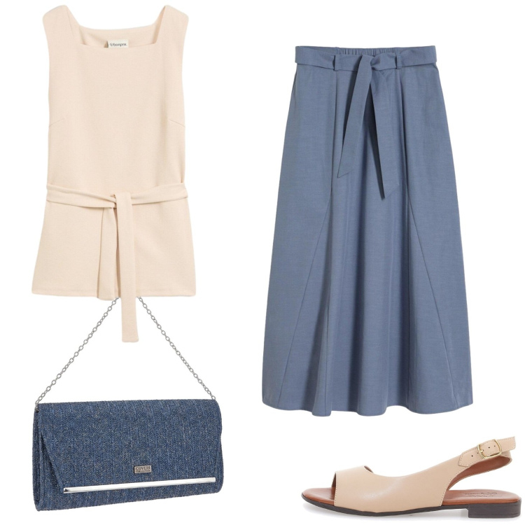 Outfit donna - Bon ton. Stile Bon Ton per Tutti i giorni. Abbinamento con canottiere, gonne longuette, sandali in pelle, clutch.