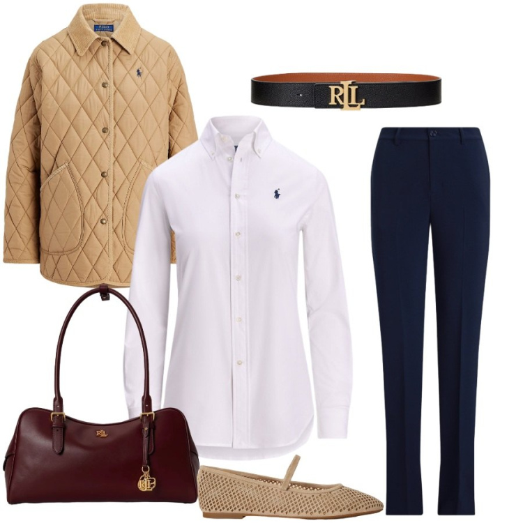 Outfit donna - Total look #2446794. Stile Casual chic per Tutti i giorni. Abbinamento con cinture, camicie, ballerine, pantaloni, borse a mano, giacche.