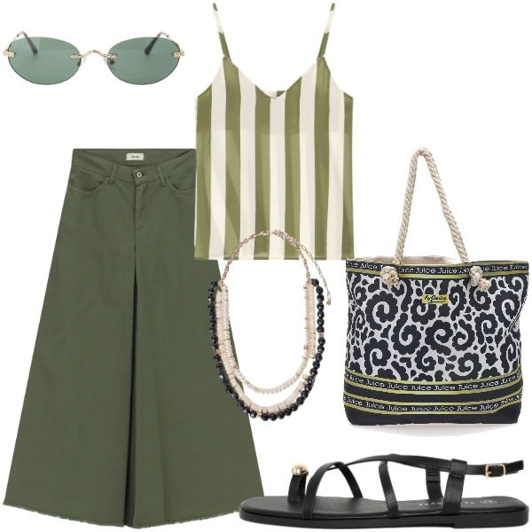 Outfit donna - E siamo in Agosto....... Stile Casual chic per Tutti i giorni. Abbinamento con sandali, gonne lunghe, top, occhiali da sole, collane, borse a tracolla.