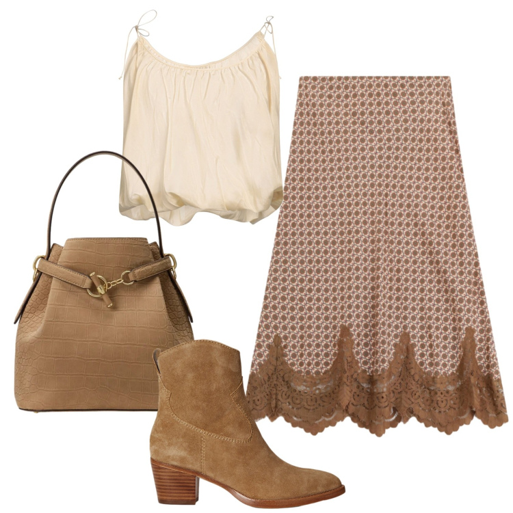 Outfit donna - Total look #2446823. Stile Etnico per Tutti i giorni. Abbinamento con top, gonne longuette, stivaletti, borse a secchiello.