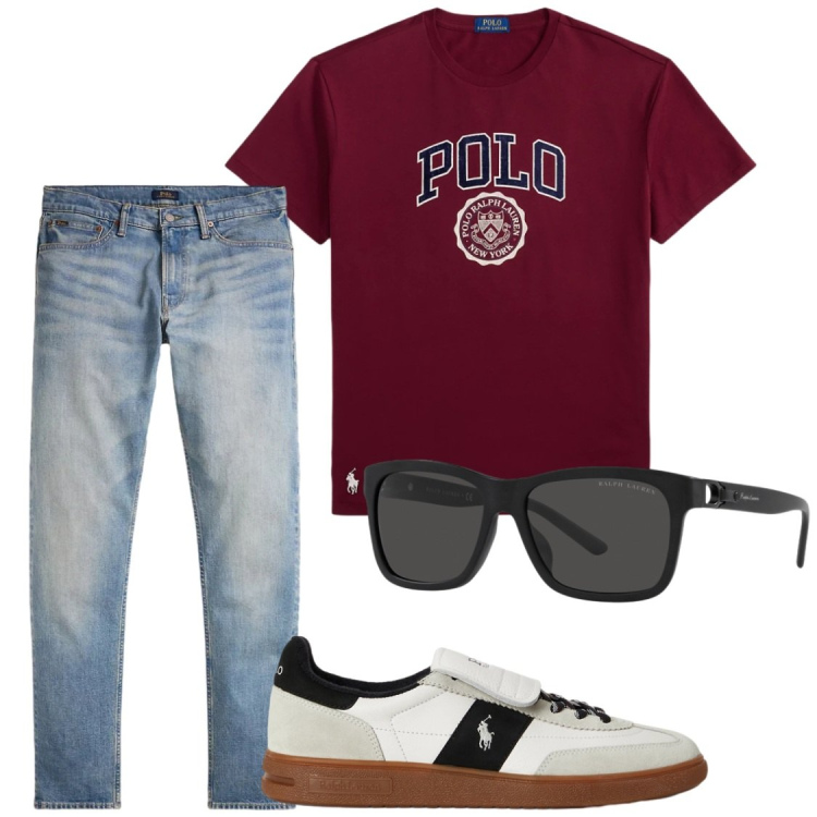 Outfit uomo - Total look #2446828. Stile Trendy per Tutti i giorni. Abbinamento con occhiali da sole, jeans, sneakers, t-shirt.