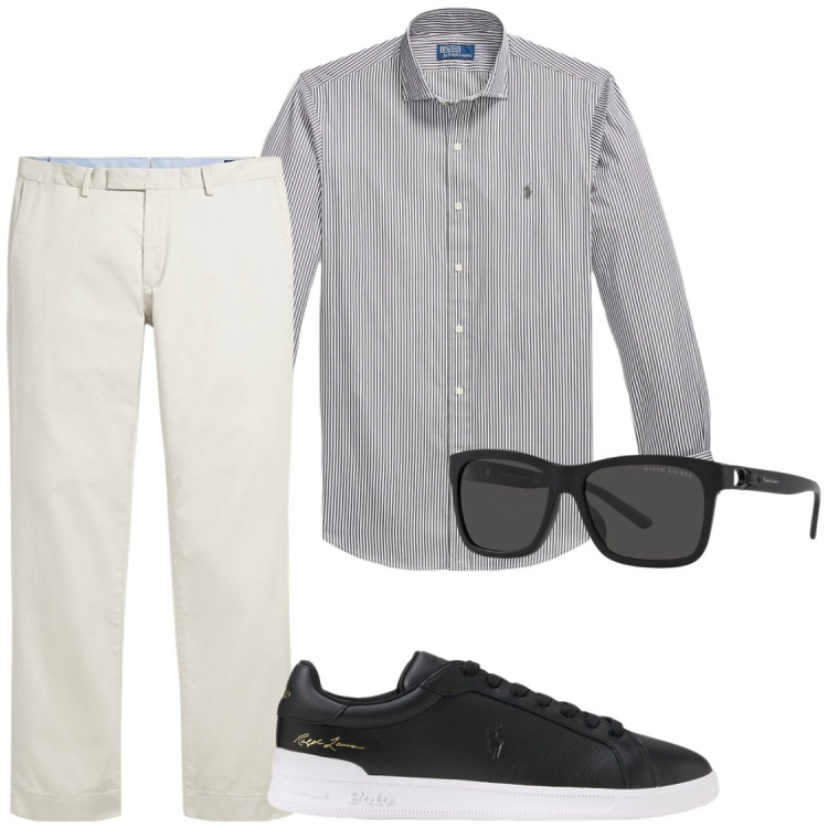 Outfit uomo - Total look #2446834. Stile Trendy per Ufficio. Abbinamento con pantaloni chino, occhiali da sole, sneakers, camicie.