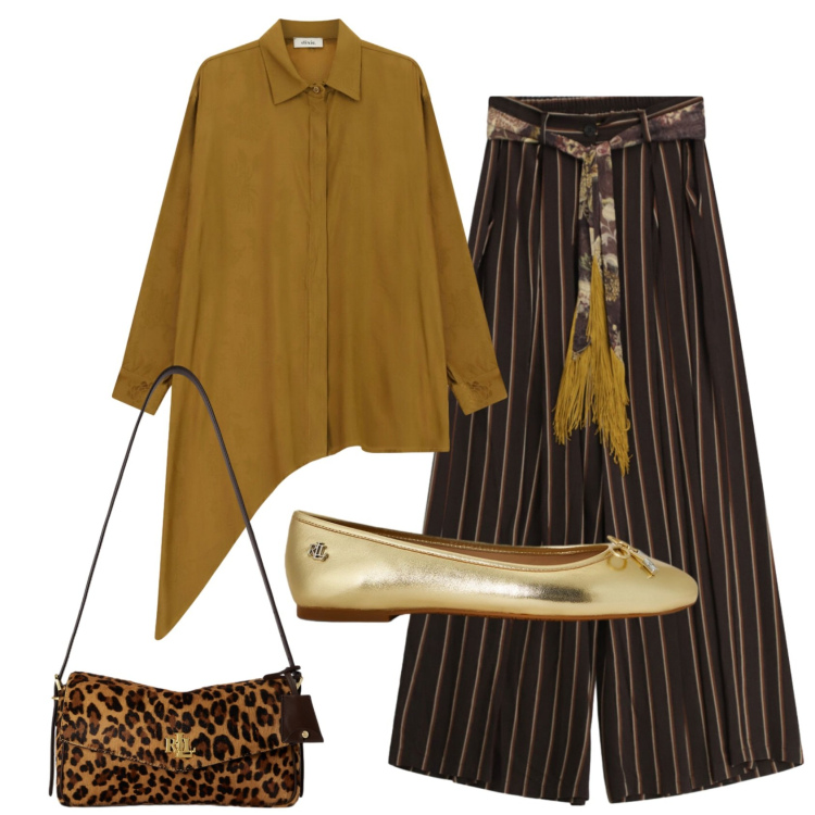 Outfit donna - Total look #2446835. Stile Trendy per Tutti i giorni. Abbinamento con camicie, pantaloni a palazzo, ballerine, borse a spalla.
