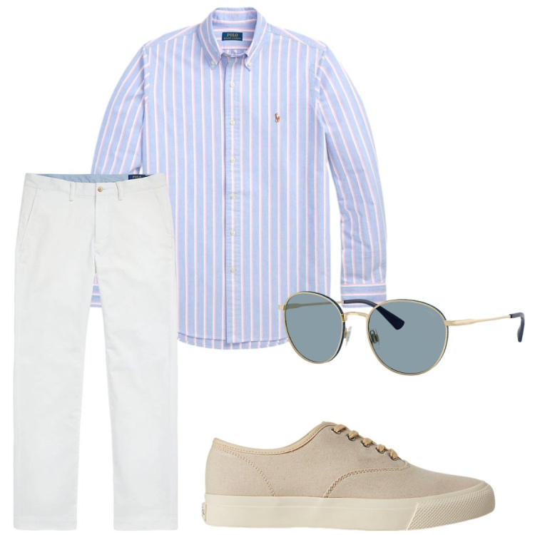 Outfit uomo - Total look #2446836. Stile Trendy per Ufficio. Abbinamento con sneakers, pantaloni, occhiali da sole, camicie.