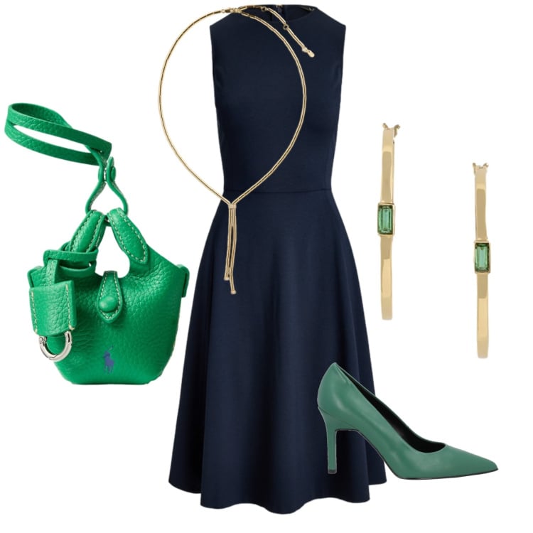 Outfit donna - Total look #2446840. Stile Chic per Cerimonia. Abbinamento con décolleté, vestiti senza maniche, orecchini, portachiavi, collane.