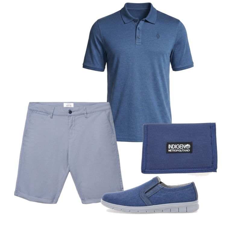 Outfit uomo - Agosto. Stile Casual per Tutti i giorni. Abbinamento con shorts, sneakers, portafogli, polo.