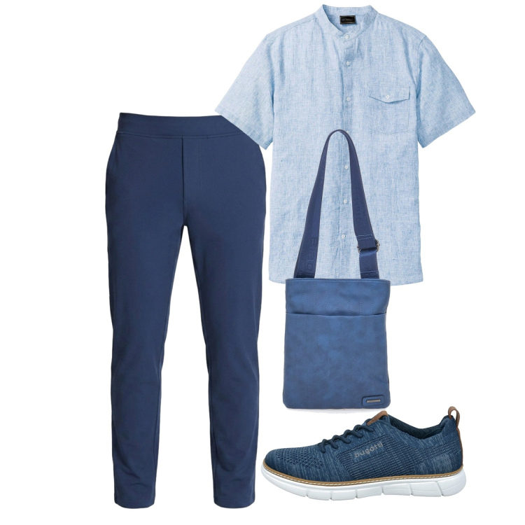 Outfit uomo - Agosto. Stile Casual per Tutti i giorni. Abbinamento con camicie a manica corta, portafogli, sneakers, pantaloni.