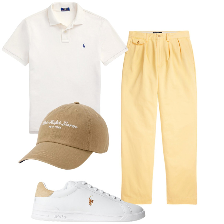 Outfit uomo - Total look #2446858. Stile Trendy per Tutti i giorni. Abbinamento con sneakers, polo, cappelli con visiera, pantaloni.