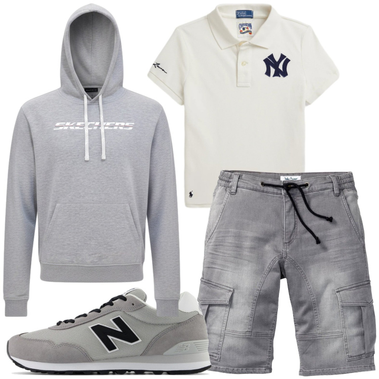 Outfit uomo - Total look #2446868. Stile Casual per Tutti i giorni. Abbinamento con bermuda, polo, felpe con cappuccio, sneakers.
