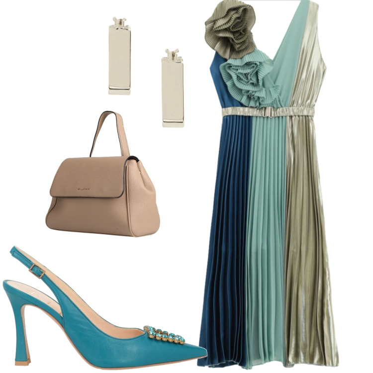 Outfit donna - Chic. Stile Chic per Serata fuori. Abbinamento con zaini, décolleté, vestiti asimmetrici, orecchini.