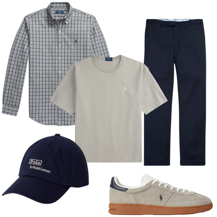 Outfit uomo - In saldo. Stile Trendy per Tutti i giorni. Abbinamento con sneakers, pantaloni chino, t-shirt, camicie, cappelli.