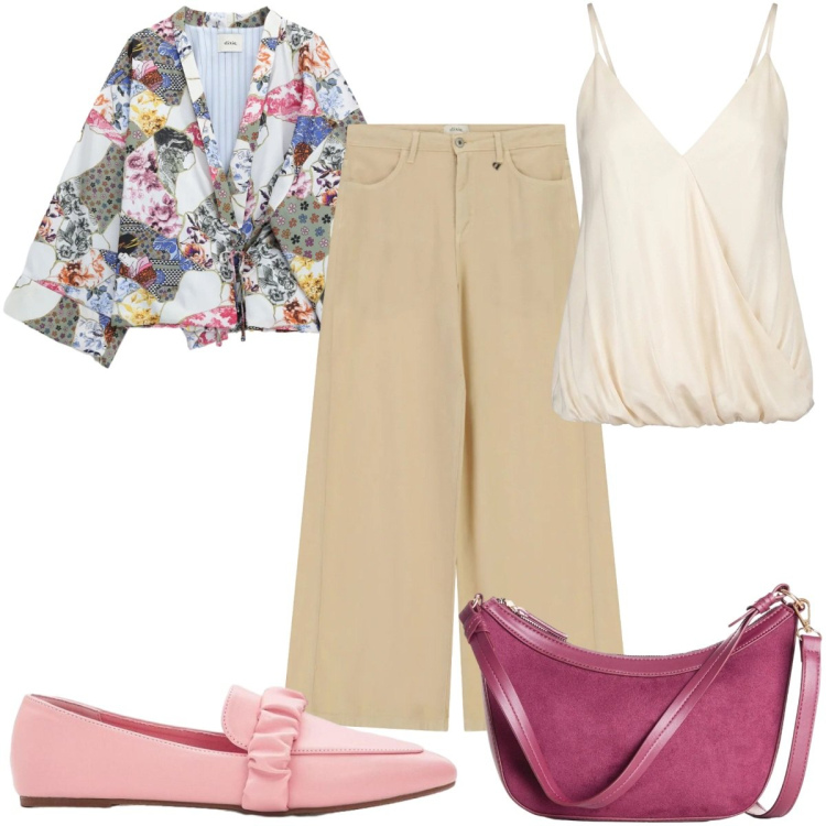 Outfit donna - Caftani e kimono leggeri romantica. Stile Romantica per Tutti i giorni. Abbinamento con mocassini, borse a tracolla, pantaloni a palazzo, cappotti, top.