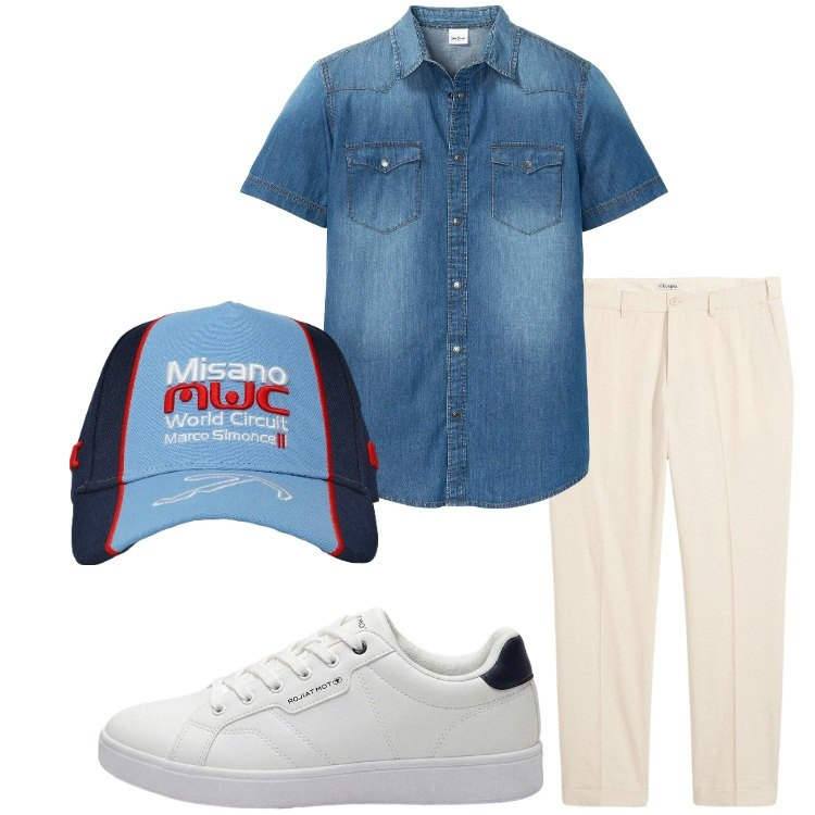 Outfit uomo - Sneakers bianche d’estate. Stile Casual per Tutti i giorni. Abbinamento con camicie a manica corta, pantaloni, sneakers, cappelli.