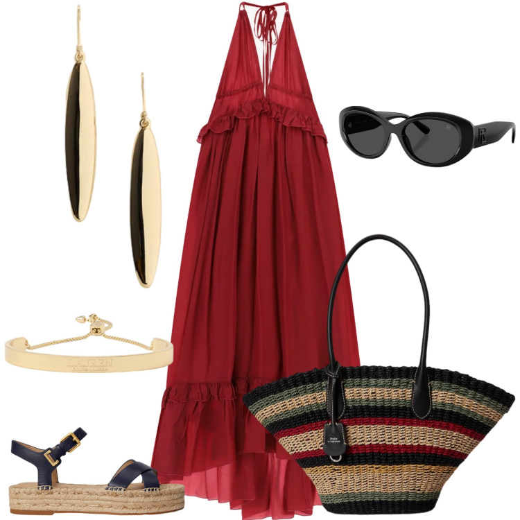 Outfit donna - Total look #2446985. Stile Boho per Tutti i giorni. Abbinamento con vestiti lunghi, espadrillas, occhiali da sole, borse tote, braccialetti, orecchini.