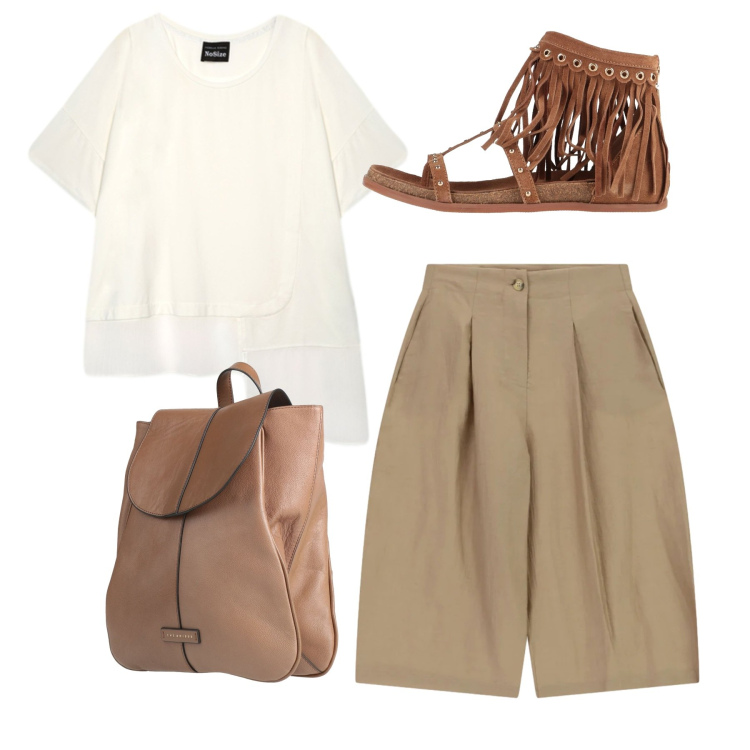 Outfit donna - Total look. Stile Bon Ton per Tutti i giorni. Abbinamento con zaini, infradito, shorts, t-shirt.