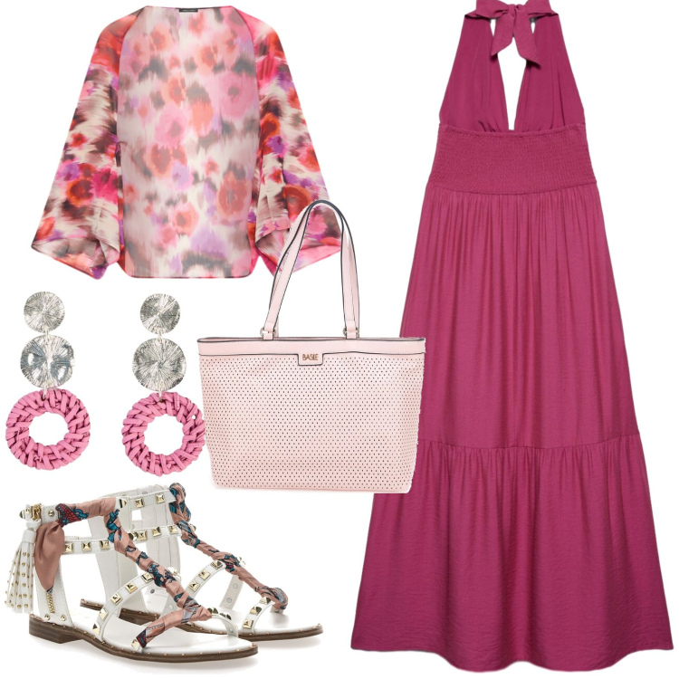 Outfit donna - Giorno e sera. Stile Casual chic per Tutti i giorni. Abbinamento con orecchini, vestiti lunghi, blazer, borse a spalla, sandali.