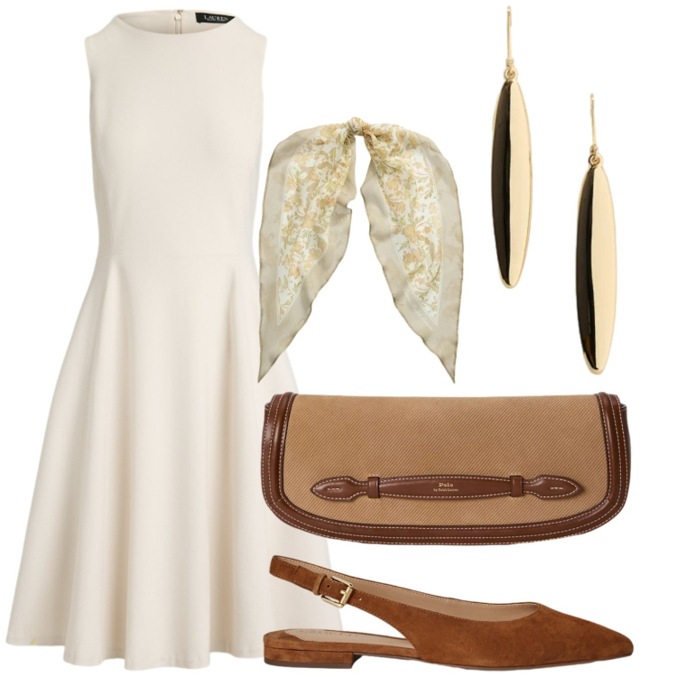 Outfit donna - Total look #2447044. Stile Chic per Cerimonia. Abbinamento con ballerine, vestiti corti, clutch, foulard, orecchini.