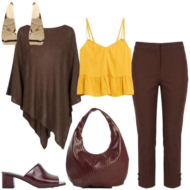 Outfit donna - Total look #2447046. Stile Chic per Serata fuori. Abbinamento con top, ciabatte, borse a mano, orecchini, pantaloni, cappotti.