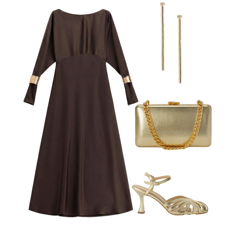 Outfit donna - Maxi dress evento serale. per Serata fuori. Abbinamento con sandali col tacco, vestiti lunghi, clutch, orecchini.