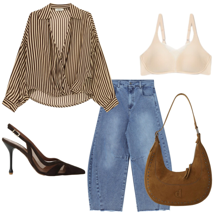 Outfit donna - Total look #2447181. Stile Casual chic per Serata fuori. Abbinamento con borse a spalla, décolleté, jeans, camicie, reggiseni.