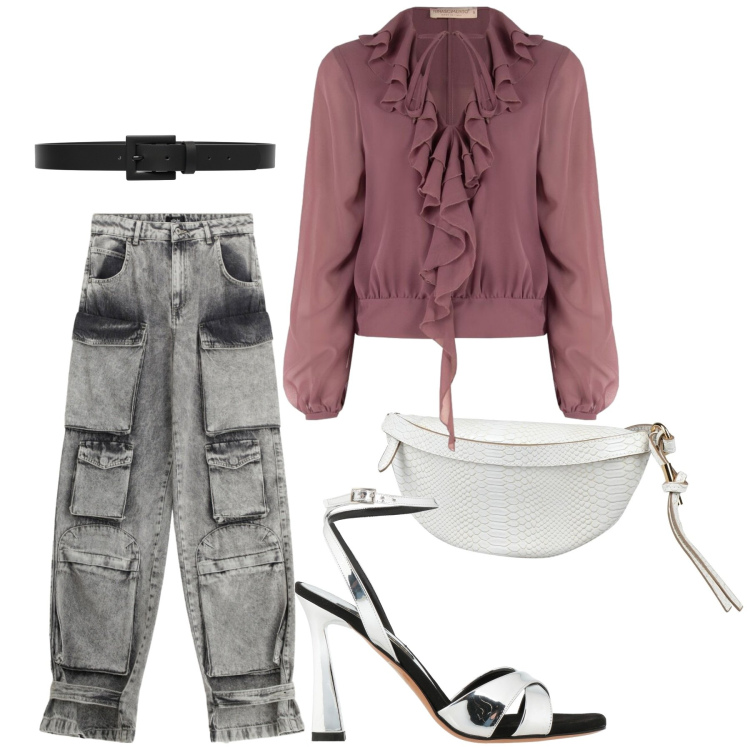 Outfit donna - Total look #2447185. Stile Trendy per Serata fuori. Abbinamento con marsupi, sandali in pelle, jeans, cinture, bluse.