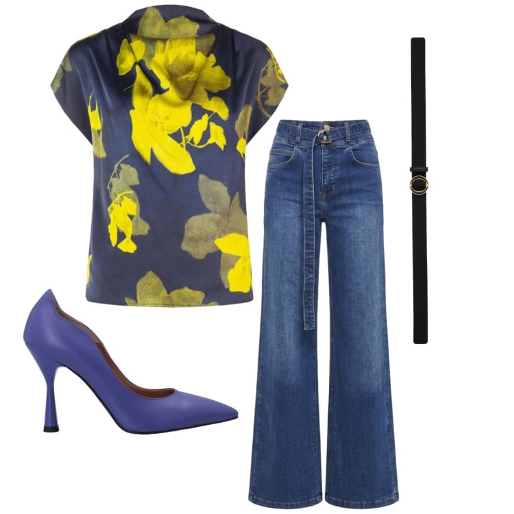 Outfit donna - Total look #2447186. Stile Trendy per Serata fuori. Abbinamento con décolleté, top, jeans, cinture.